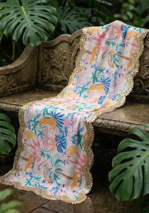Pink Printed Georgette Dupatta