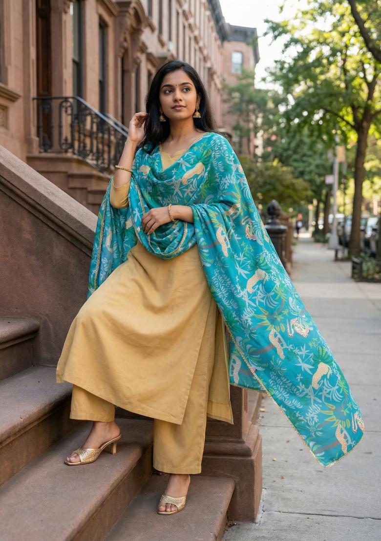 Firozi Printed Georgette Dupatta - Indya