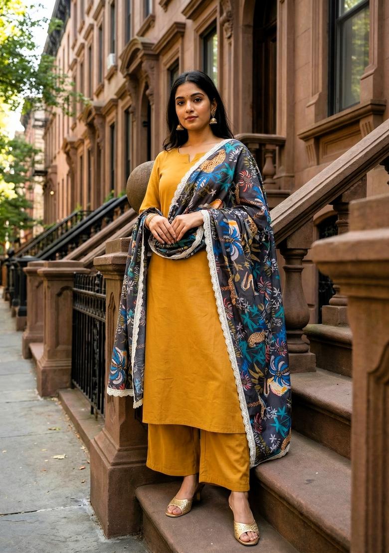 Blue Printed Georgette Dupatta - Indya