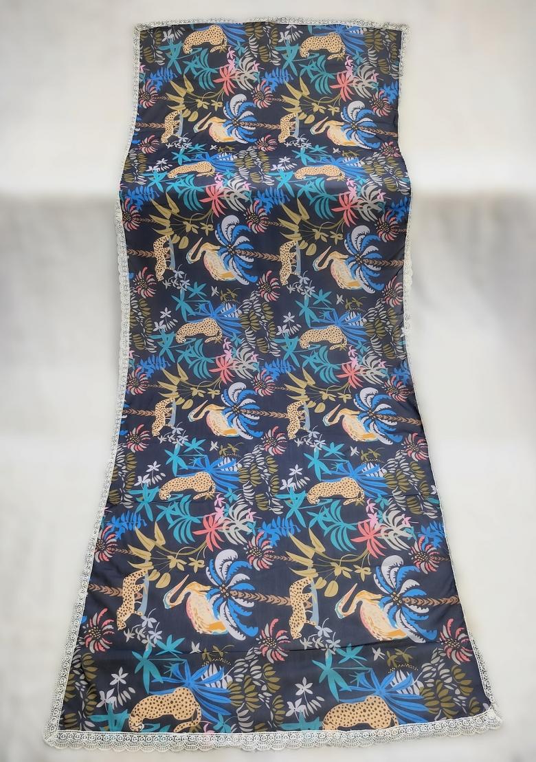 Blue Printed Georgette Dupatta - Indya
