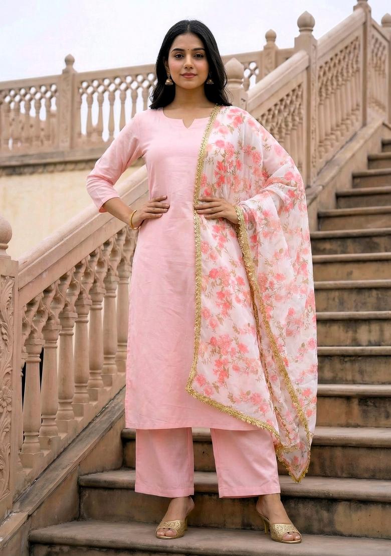 White Printed Georgette Dupatta - Indya