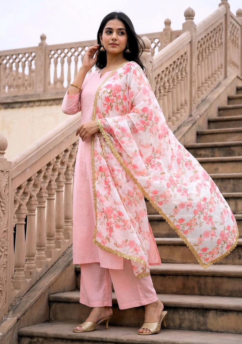 White Printed Georgette Dupatta - Indya