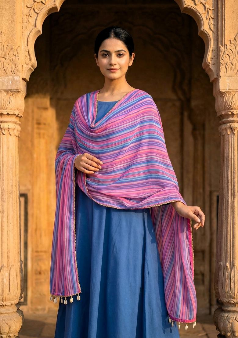 Multicolor Printed Georgette Dupatta - Indya