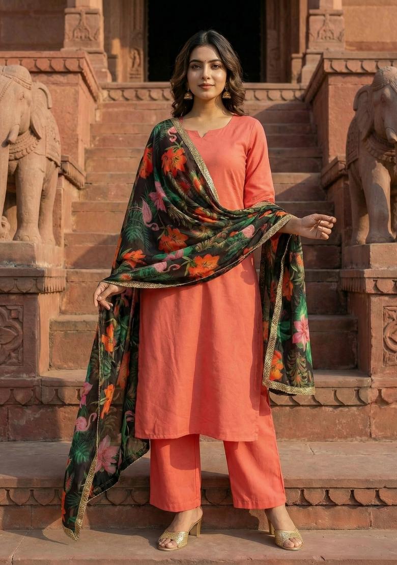 Black Printed Georgette Dupatta - Indya