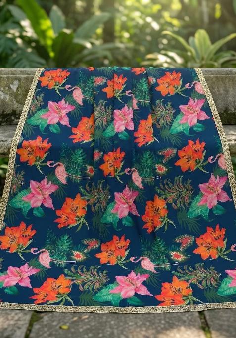 Blue Printed Georgette Dupatta