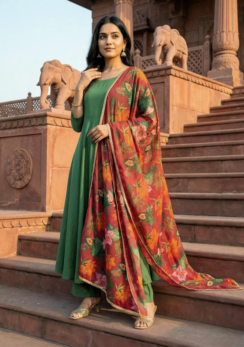 Maroon Printed Georgette Dupatta - Indya