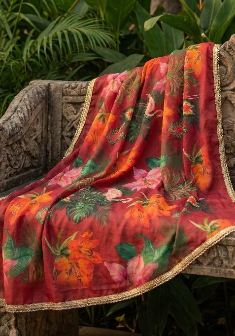 Maroon Printed Georgette Dupatta