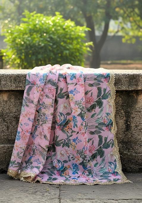 Baby Pink Printed Georgette Dupatta
