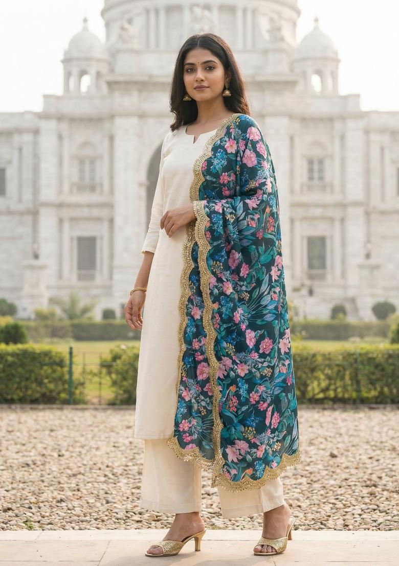Rama Printed Georgette Dupatta - Indya