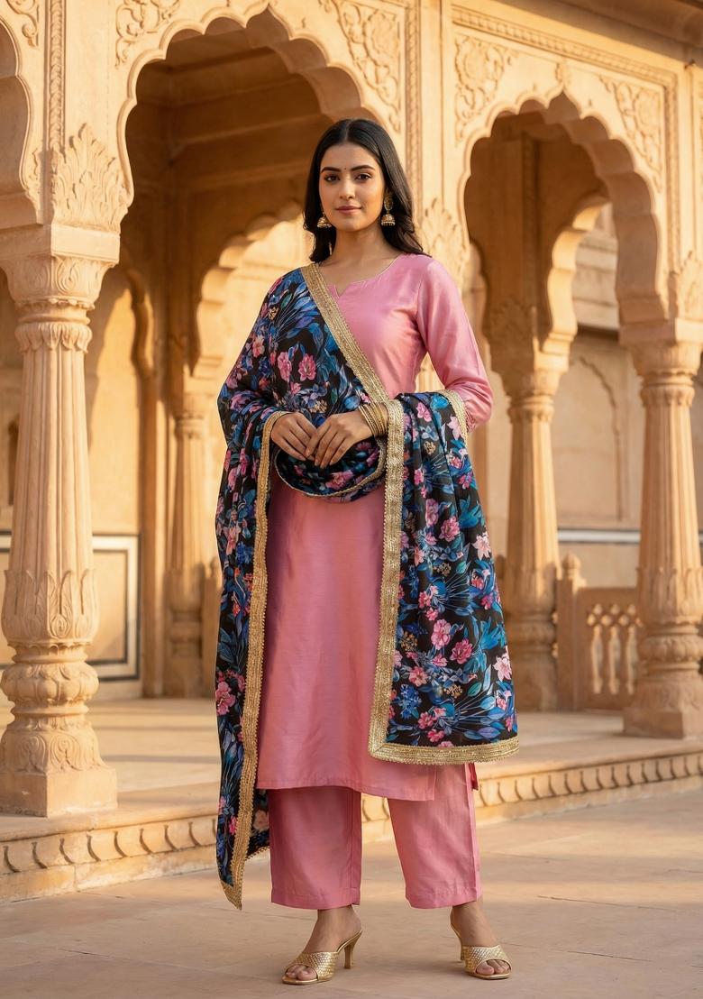Black Printed Georgette Dupatta - Indya
