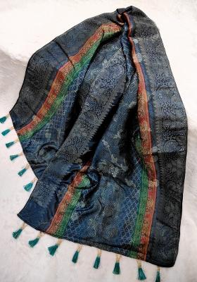 Blue Printed Jacquard Dupatta