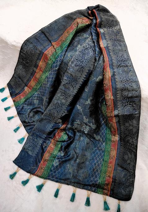 Blue Printed Jacquard Dupatta