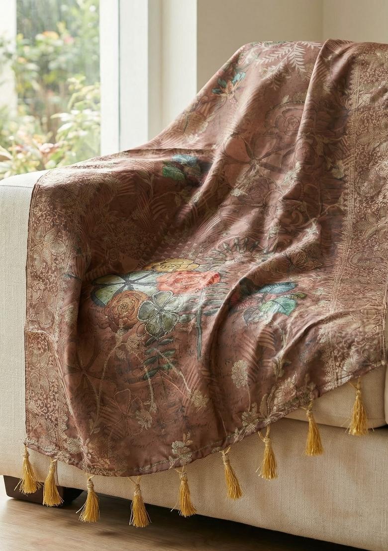 Brown Printed Jacquard Dupatta - Indya