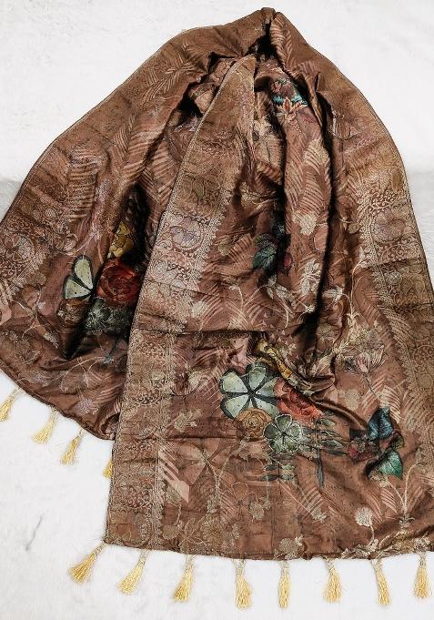 Brown Printed Jacquard Dupatta