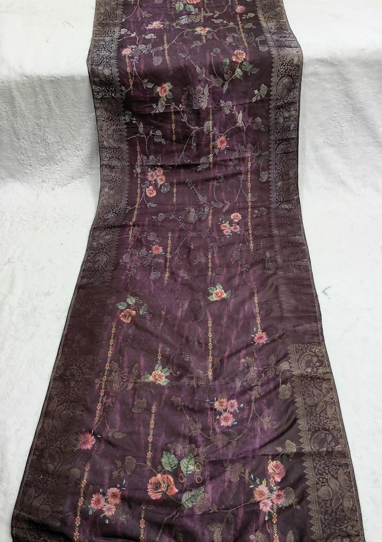 Purple Printed Jacquard Dupatta - Indya