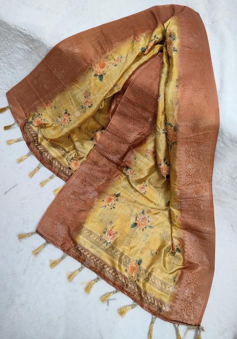 Yellow Printed Jacquard Dupatta