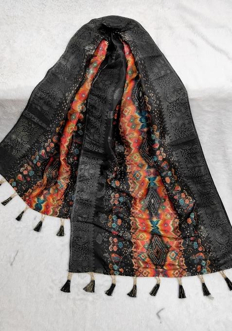 Black Printed Jacquard Dupatta