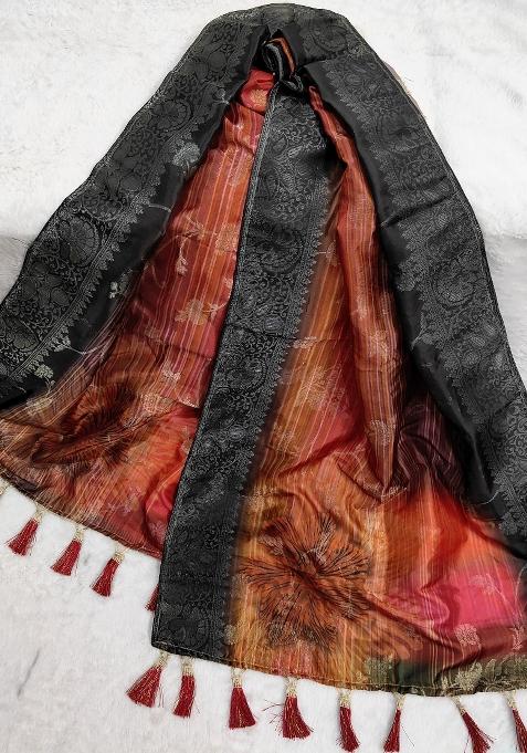Black Printed Jacquard Dupatta
