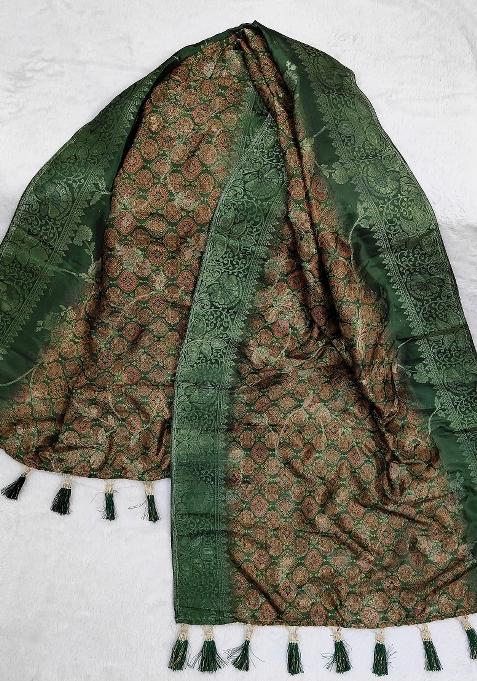 Green Printed Jacquard Dupatta