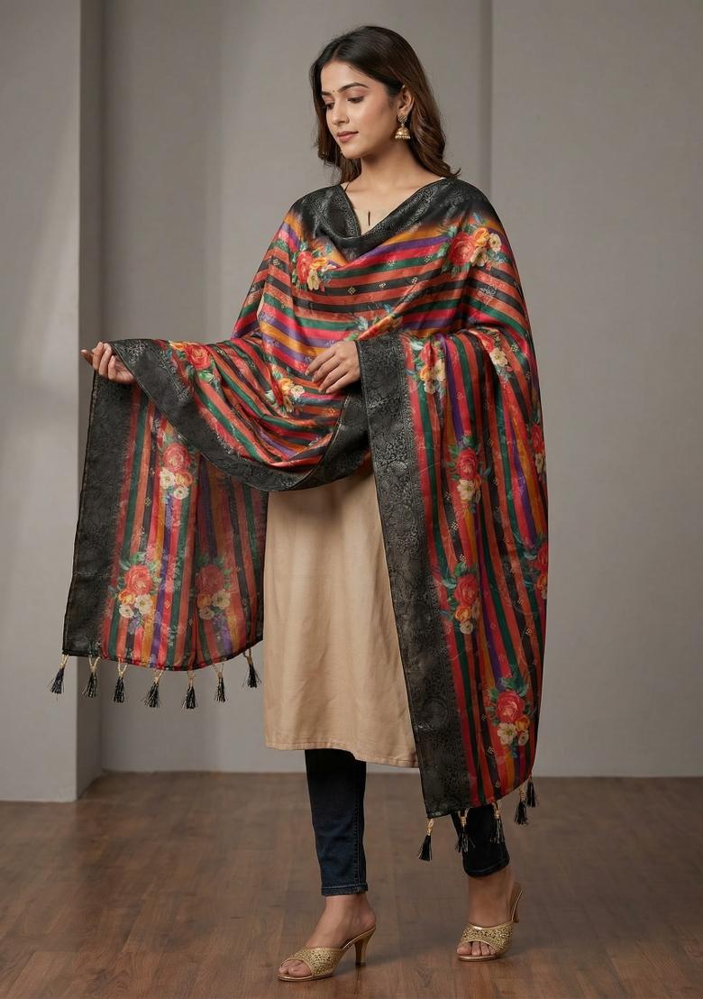 Multicolor Printed Jacquard Dupatta - Indya