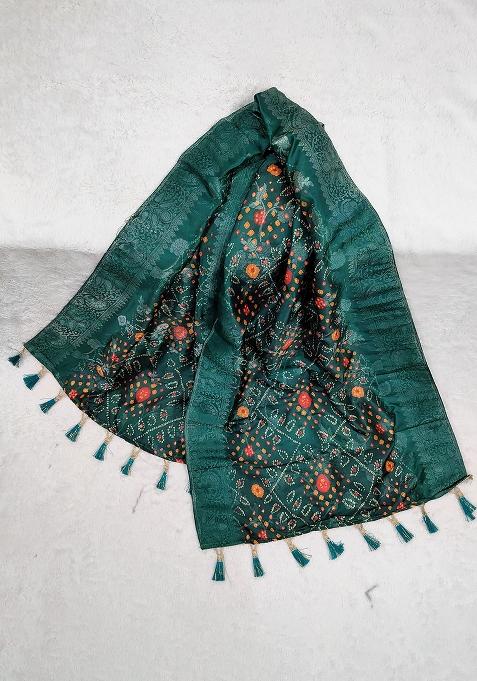 Teal Printed Jacquard Dupatta