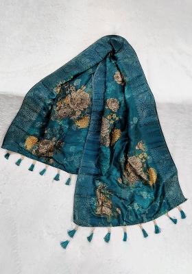 Teal Printed Jacquard Dupatta