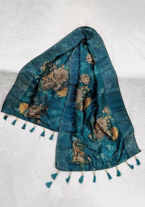 Teal Printed Jacquard Dupatta