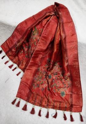 Red Printed Jacquard Dupatta