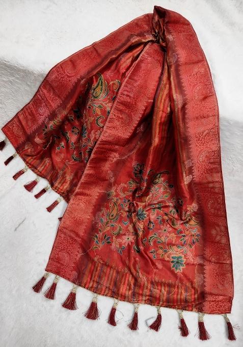 Red Printed Jacquard Dupatta