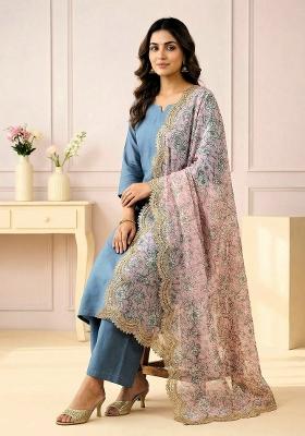Baby Pink Printed Satin Dupatta