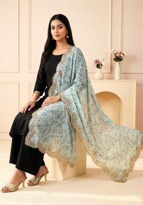 Light Green Printed Satin Dupatta