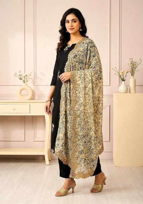 Light Yellow Printed Satin Dupatta