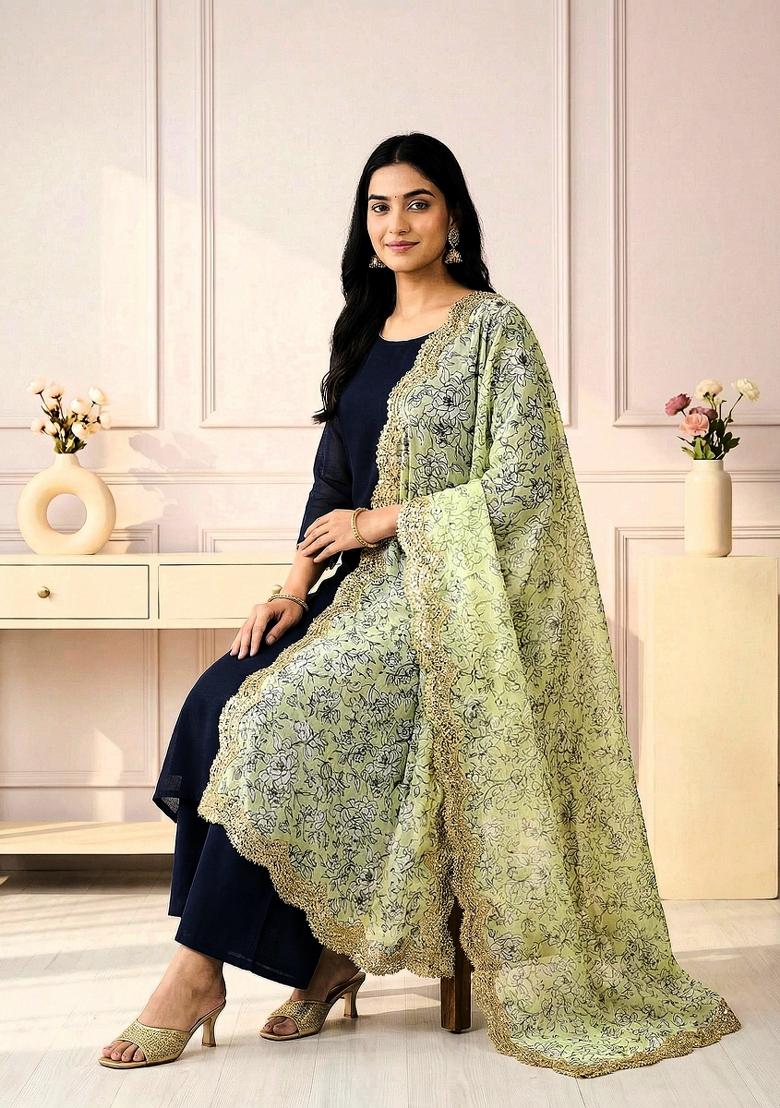 Radium Printed Satin Dupatta - Indya
