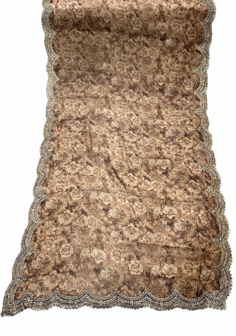 Brown Printed Satin Dupatta - Indya