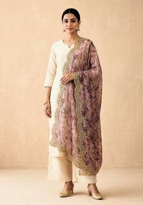 Purple Printed Satin Dupatta