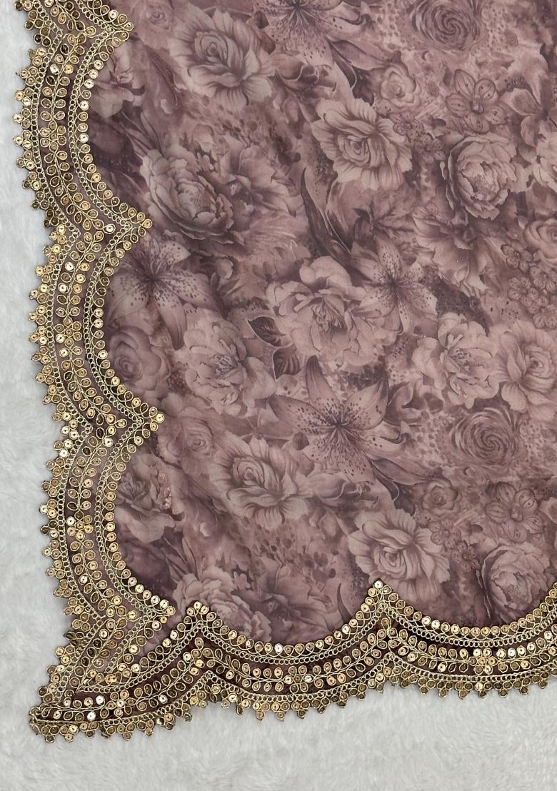 Purple Printed Satin Dupatta - Indya