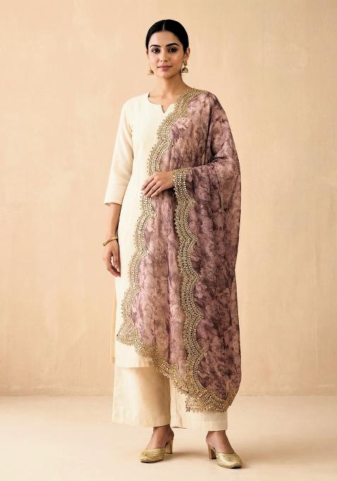 Purple Printed Satin Dupatta