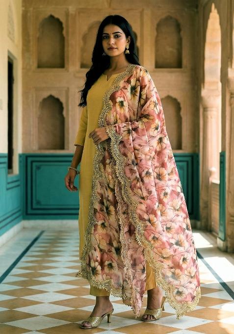 Maroon Printed Satin Dupatta