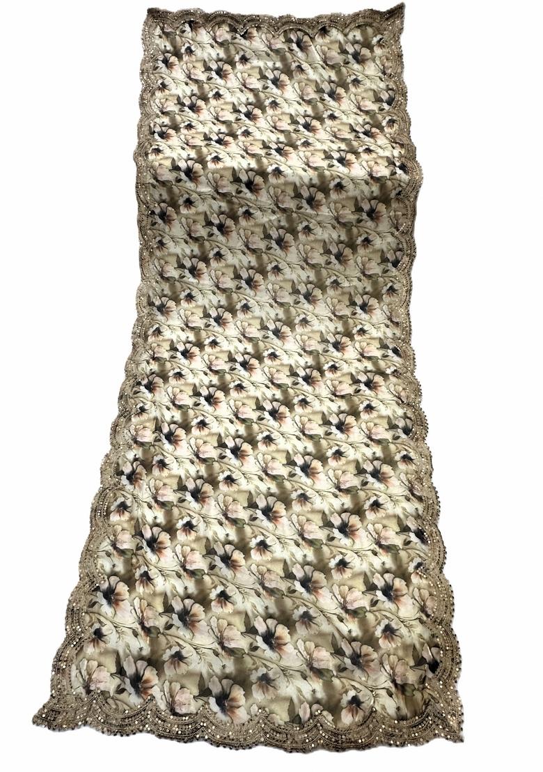 Mehendi Printed Satin Dupatta - Indya