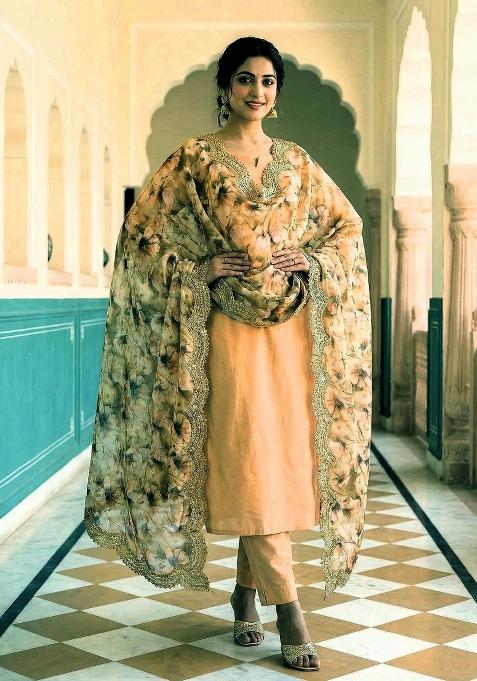 Mehendi Printed Satin Dupatta