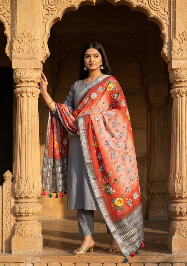 Multicolor Printed Cotton Dupatta - Indya