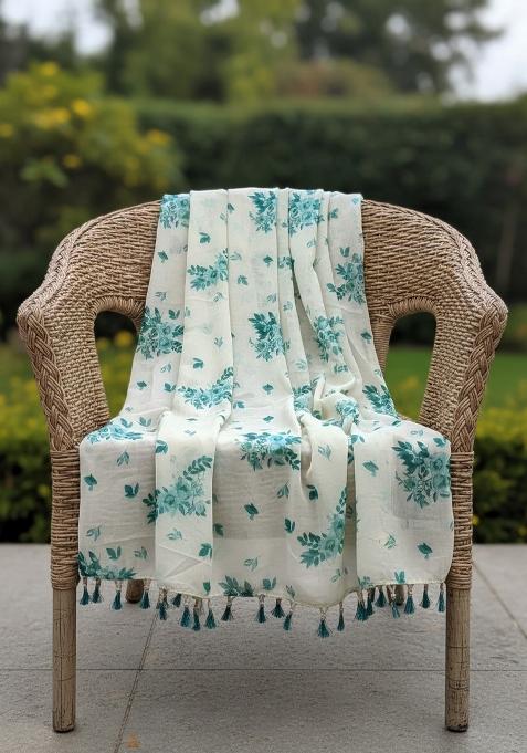 Teal Printed Chanderi Dupatta