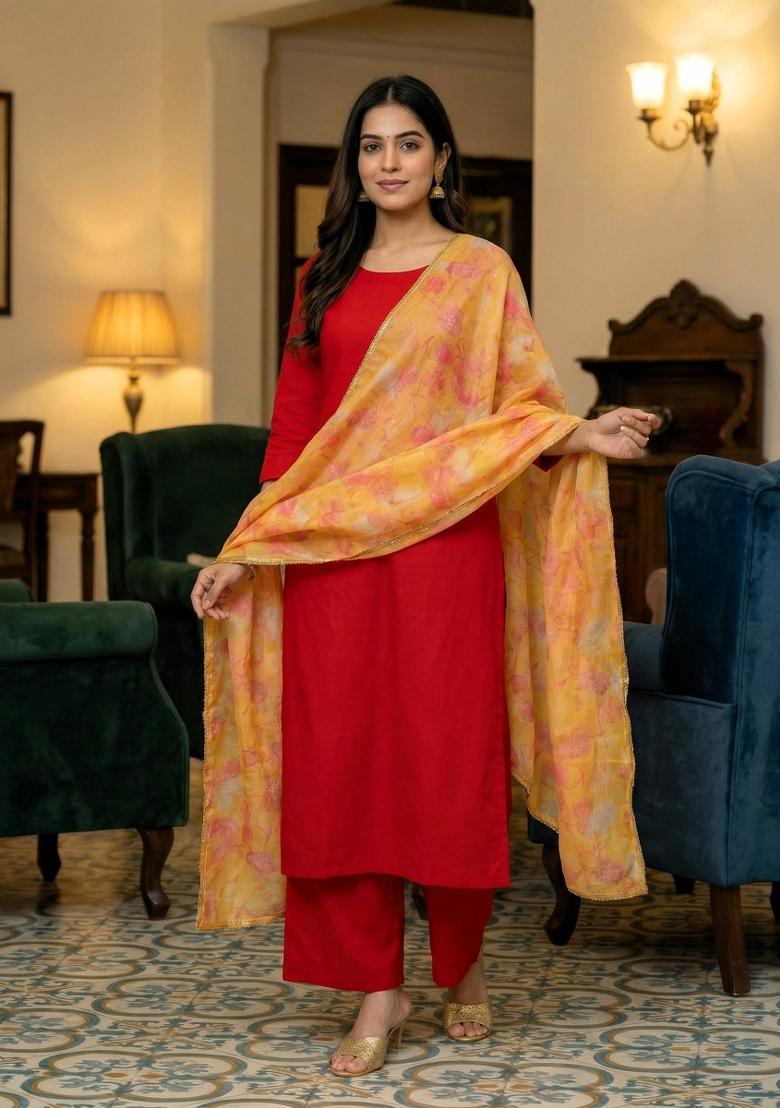 Mustard Printed Silk Dupatta - Indya