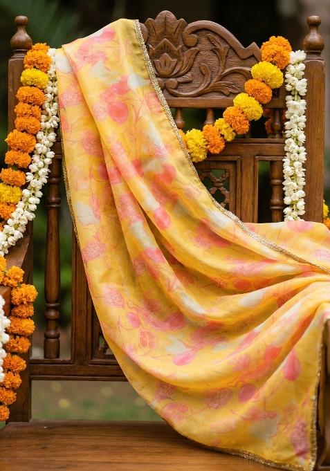 Mustard Printed Silk Dupatta