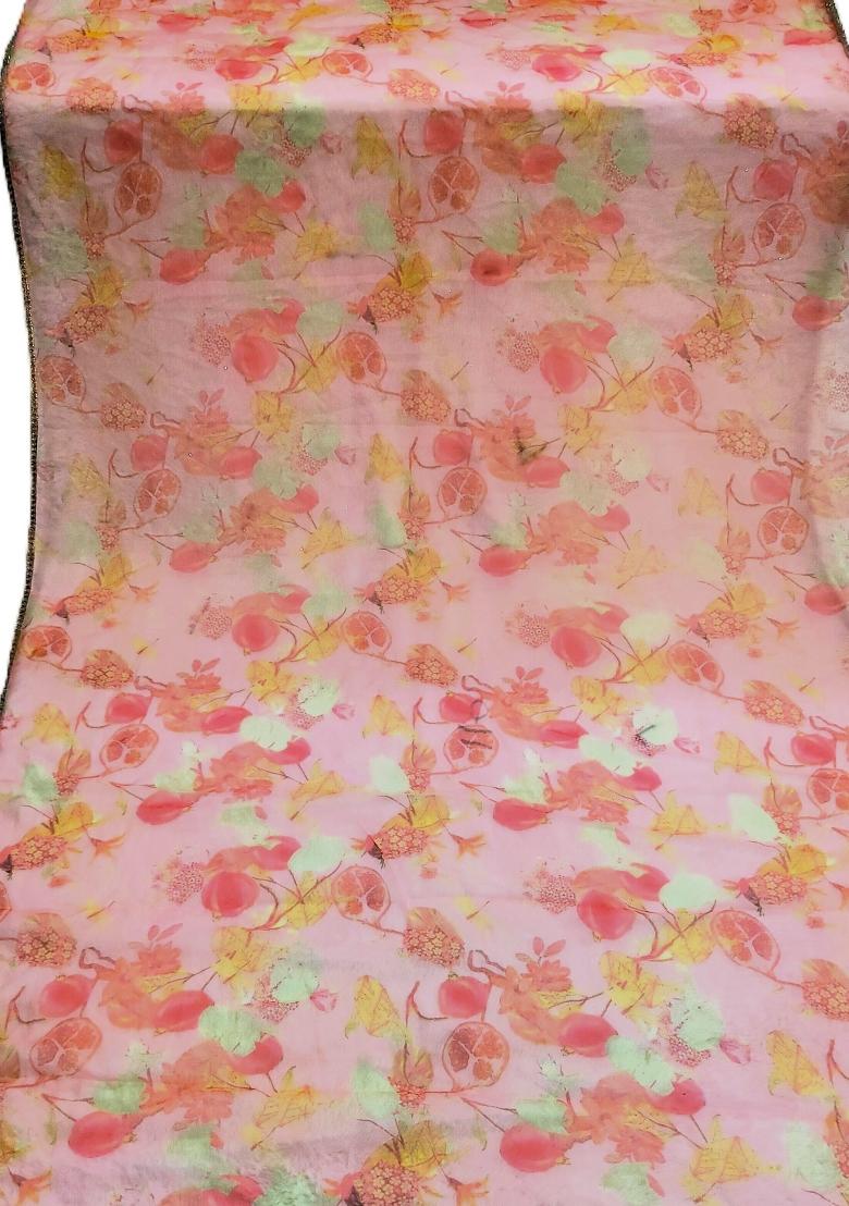 Peach Printed Silk Dupatta - Indya