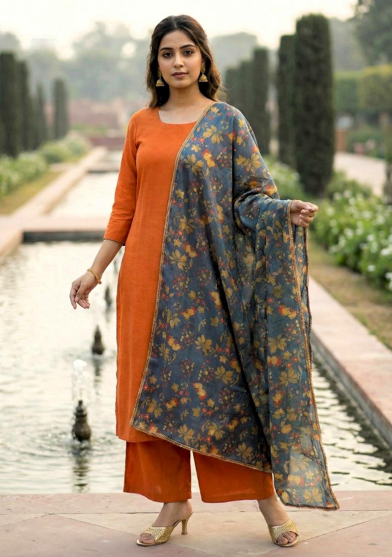 Bottle Green Printed Silk Dupatta - Indya