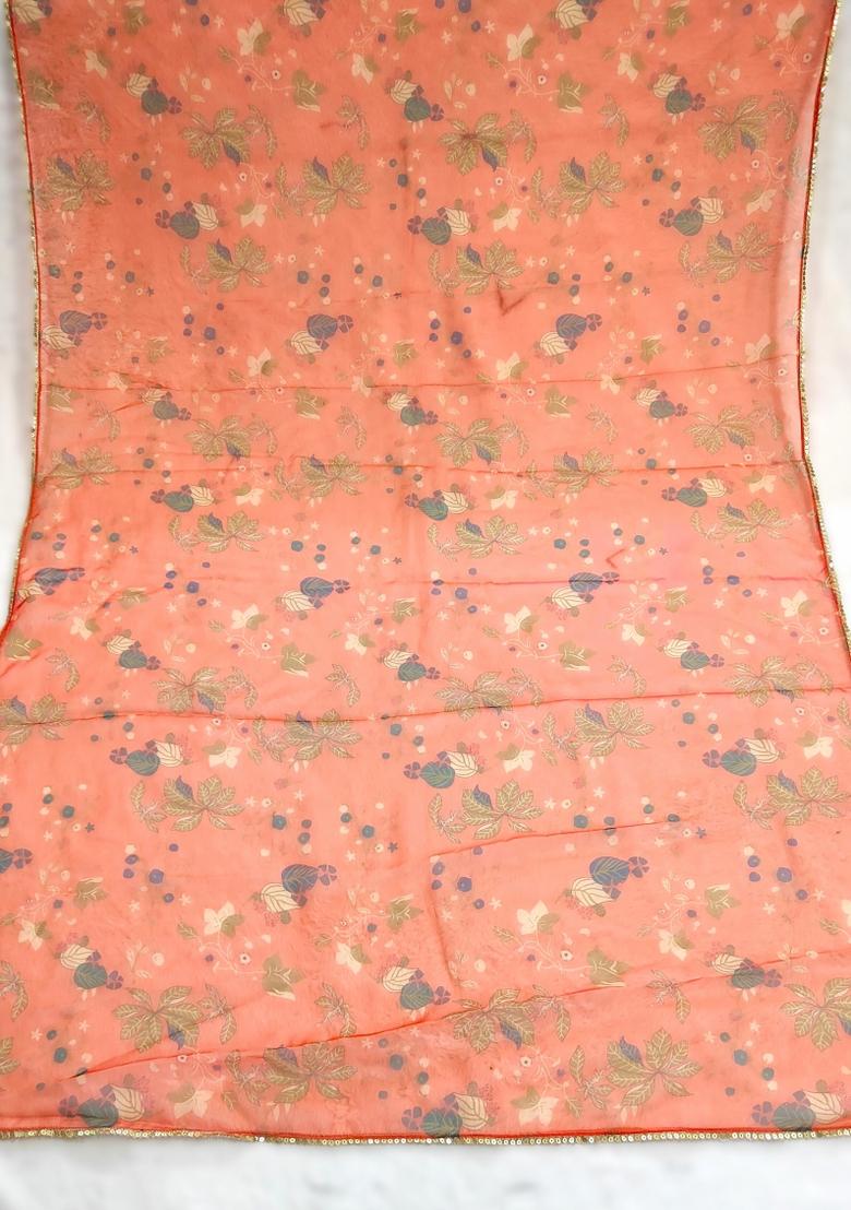 Orange Printed Silk Dupatta - Indya