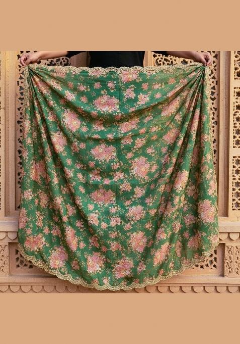 Green Printed Silk Dupatta