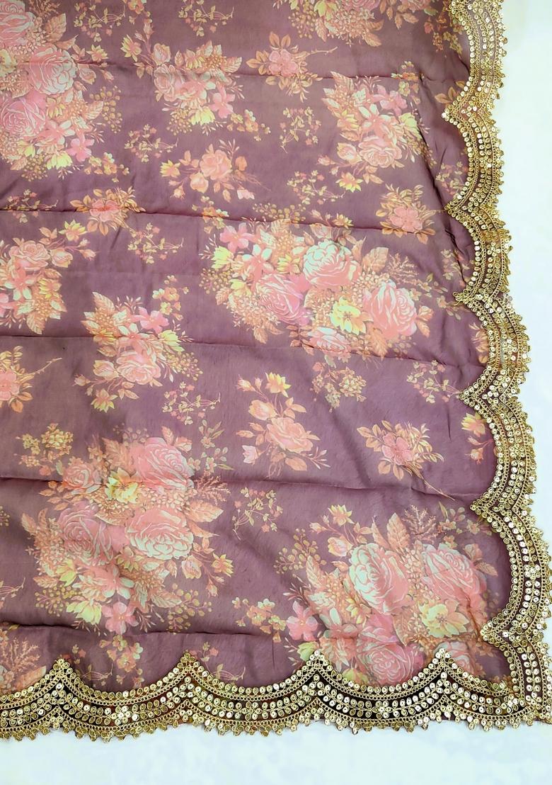 Wine Printed Silk Dupatta - Indya