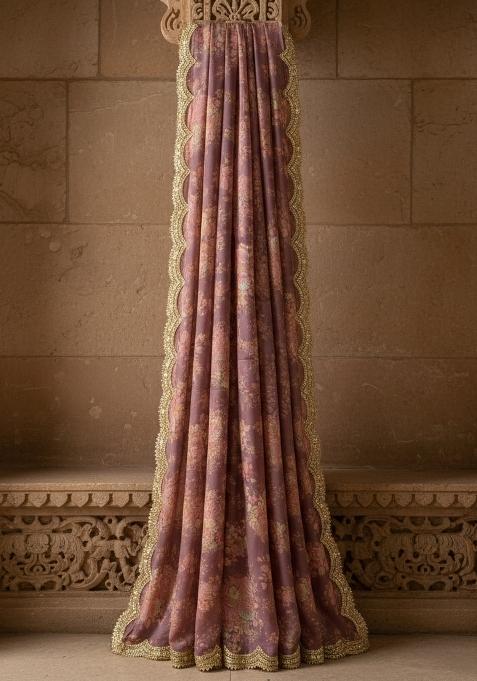 Wine Printed Silk Dupatta
